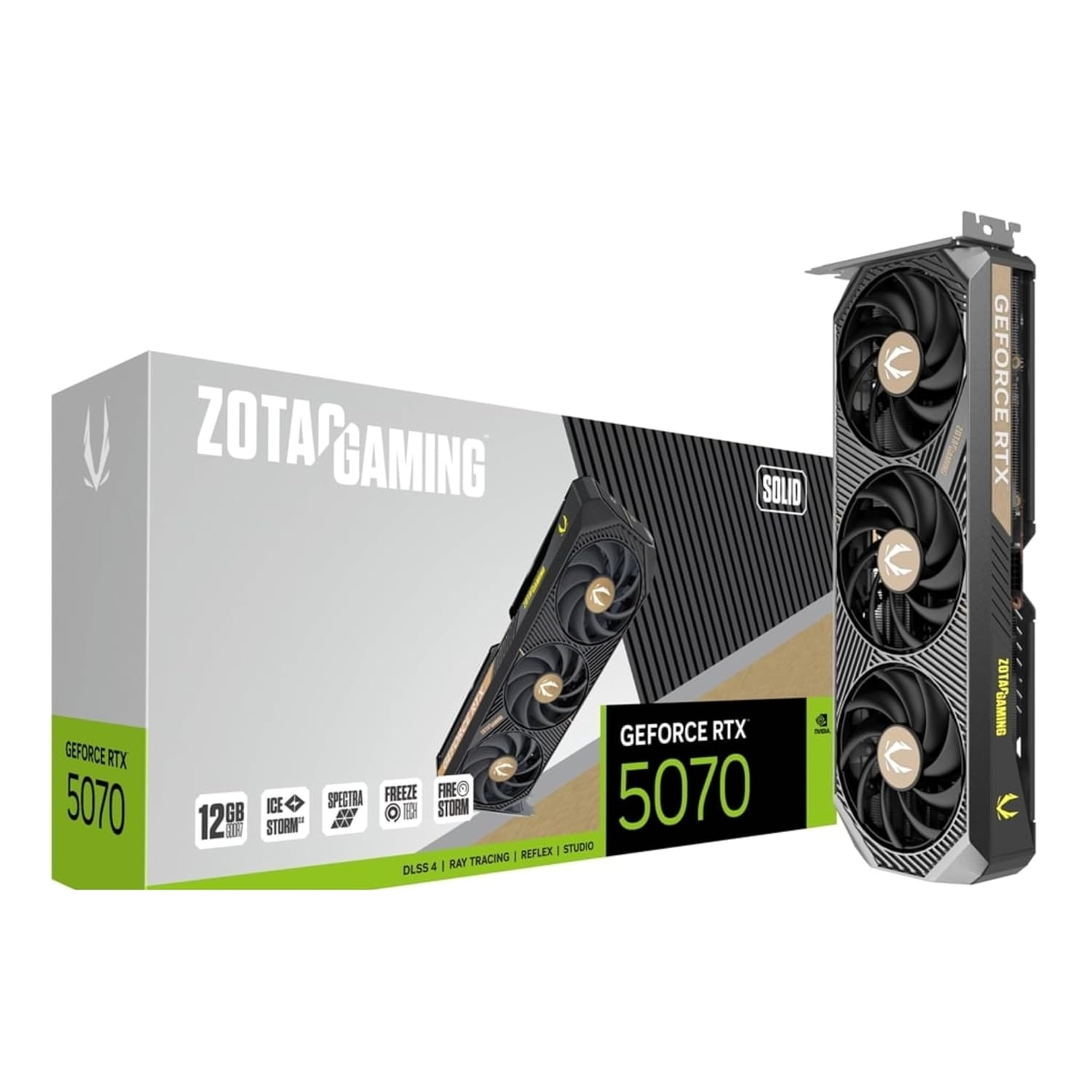 ZOTAC Gaming Geforce RTX 5070 Solid Graphics Card - Black | 12 GB | DLSS 4 | GDDR7 | Advanced Cooling | Triple Fan | Spectra RGB Lights (Unboxed)